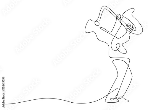 Saxophone player, Saxophonist playing jazz music instruments, jazz musician playing the saxophone line vector