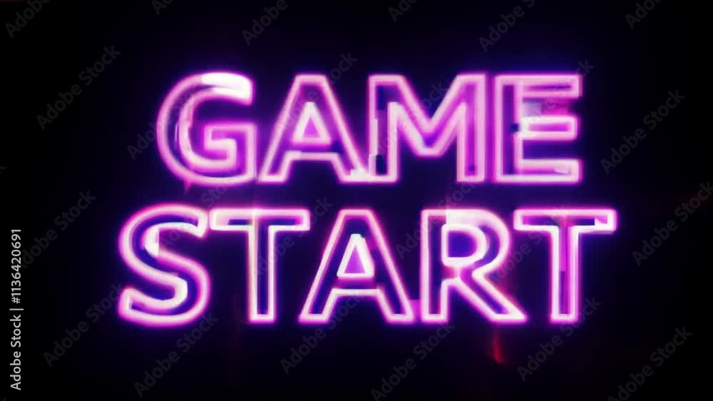 GAME START glowing neon text display for gaming GAME START glowing neon text display for gaming