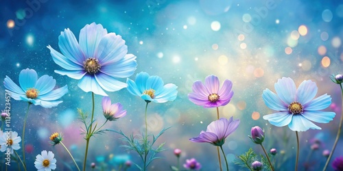 Enchanted Meadow of Pastel Blossoms Delicate Light Blue and Purple Flowers in a Dreamy Setting