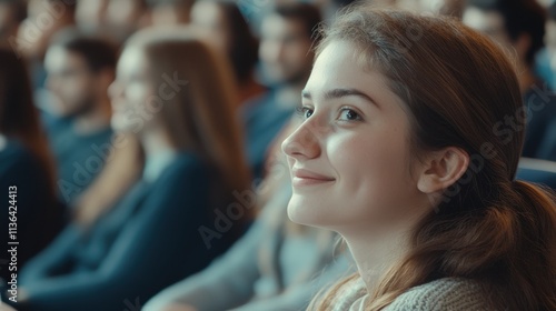 Wallpaper Mural Young student listens intently to a lecture during a class at the university, with a group of students in the background Torontodigital.ca