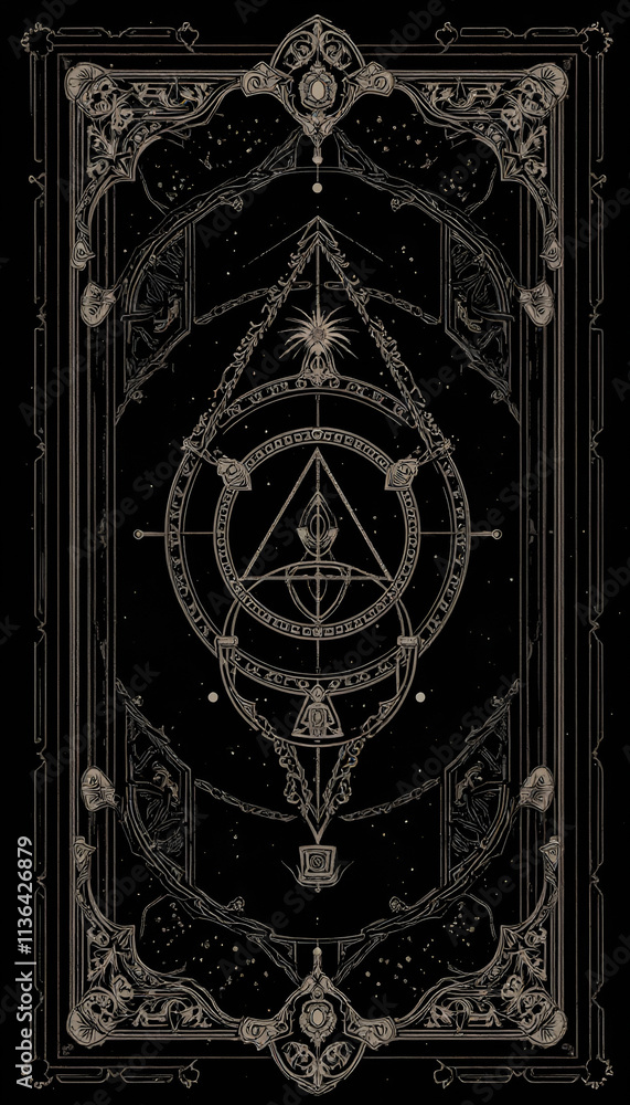 Fototapeta premium Art Deco style tarot card with featuring sacred geometry element esica Piscis., representing magic and mysticism