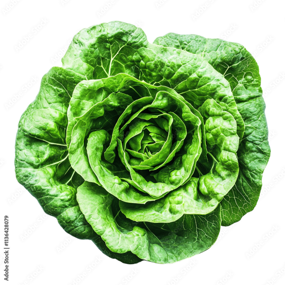 Fototapeta premium A green lettuce, isolated on a transparent background, perfect for food, healthy eating, or vegetable-themed designs.