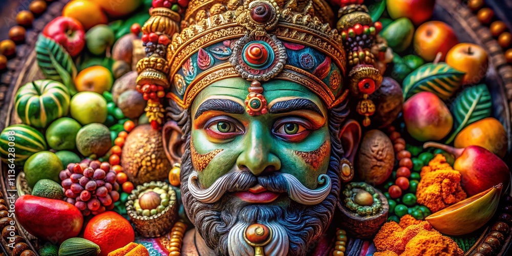 Ancient Indian God Sculpture Closeup, Detailed Food Photography, Stone Carving, Hindu Deity, Mythological Figure Ancient Indian God Sculpture Closeup, Detailed Food Photography, Stone Carving, Hindu Deity, Mythological Figure