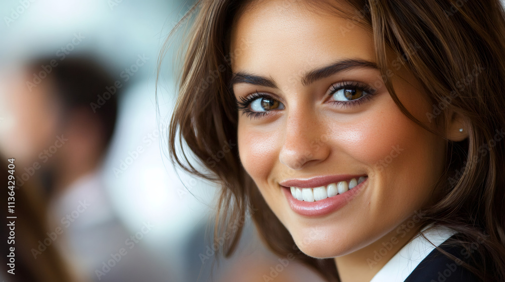 Confident and successful young businesswoman smiling in a contemporary office setting Confident and successful young businesswoman smiling in a contemporary office setting