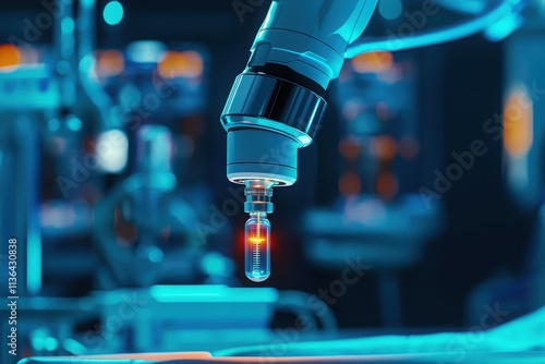 Wallpaper Mural Robotic arm action delivering glowing vial in high-tech laboratory environment close-up perspective advanced technology concept Torontodigital.ca