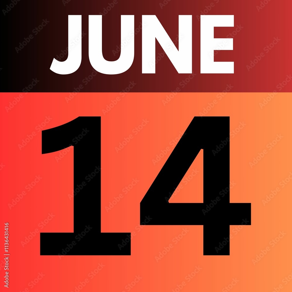 Fototapeta premium June 14 . gradient Style calendar .date ,day, month , the month of June