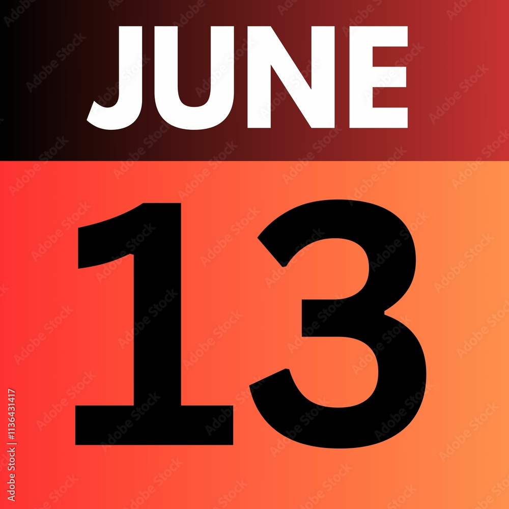 June 13 . gradient Style calendar .date ,day, month , the month of June