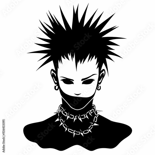 Punk character with spiky hair and accessories, showcasing bold style photo