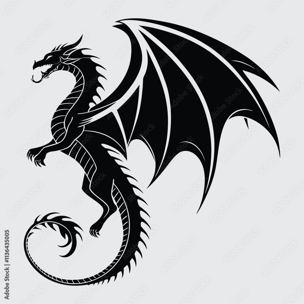 Dragon image silhouette vector art and illustration Dragon image silhouette vector art and illustration