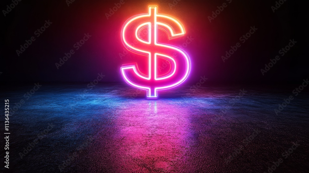 Vibrant neon dollar sign illuminating the night, a symbol of finance and prosperity Vibrant neon dollar sign illuminating the night, a symbol of finance and prosperity