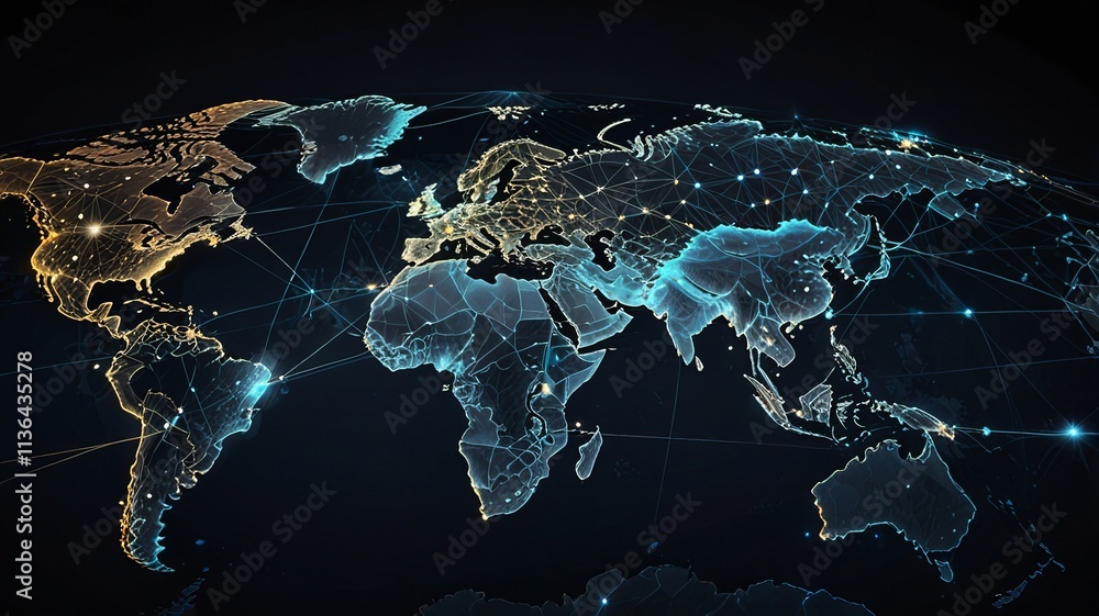 Fototapeta premium World Map with Glowing Connections Representing a Global Business Network