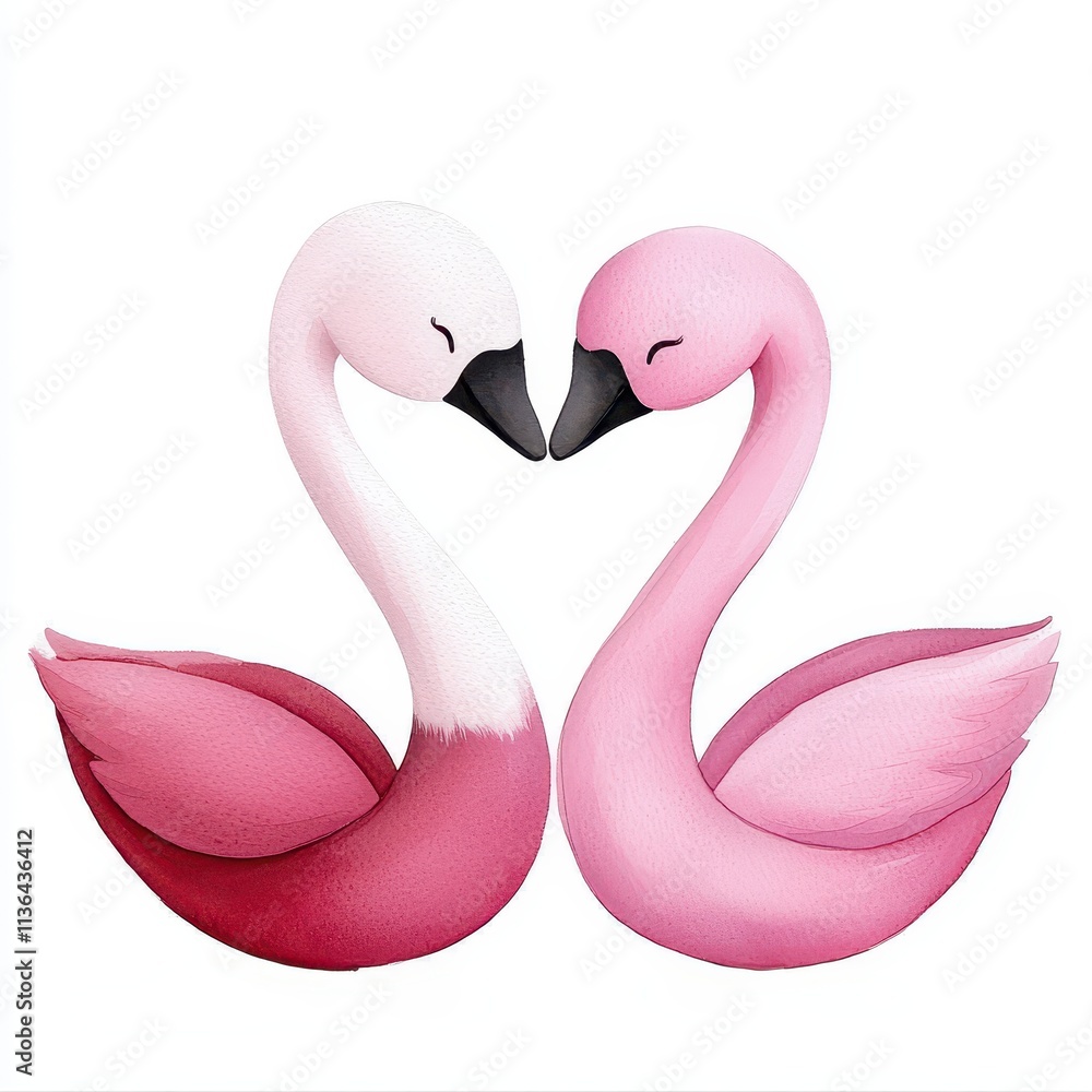 Naklejka premium Two charming flamingos in a playful pose, symbolizing love and companionship.