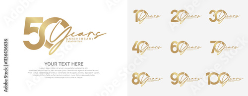 Anniversary logo set vector design, gold color for celebration event