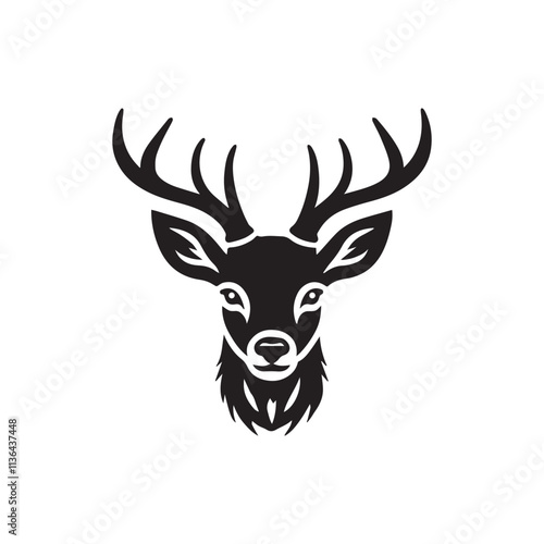 Christmas reindeer, black silhouette on white background, vector isolated christmas card