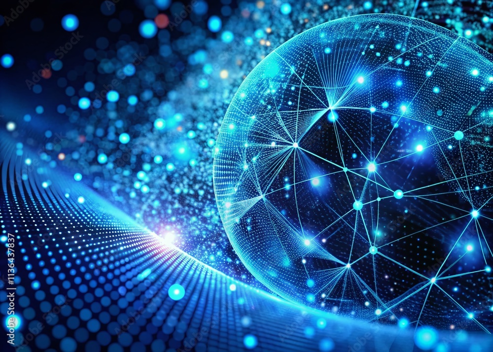 Obraz premium Big Data Visualization: Abstract Blue Particle Background, High-Tech Design, Intricate Patterns, Data Science, AI Technology