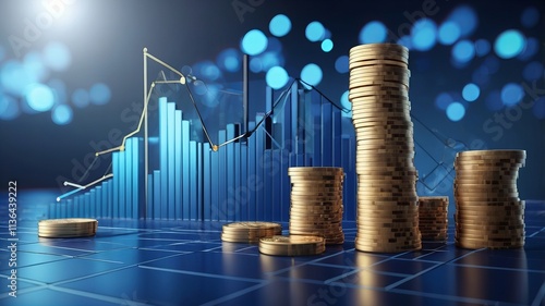Blue Money Business Graph with Finance Chart and Diagram on Economy Growth Background
