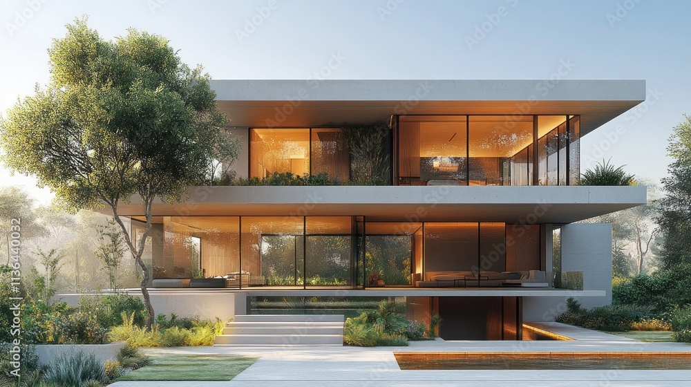 Fototapeta premium Modern architectural design with large glass windows