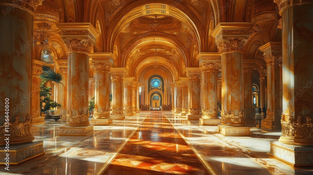 Obraz premium Opulent interior with grand columns and marble flooring