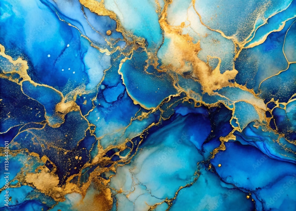 Blue Gold Marble Liquid Ink Art Painting, Abstract Watercolor Alcohol Ink Background Texture Blue Gold Marble Liquid Ink Art Painting, Abstract Watercolor Alcohol Ink Background Texture
