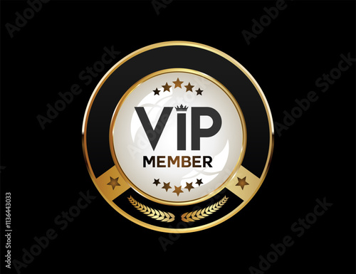 VIP membership golden label or badge stock illustration isolated on black background