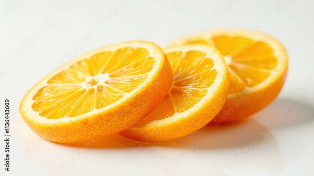 Fresh citrus delight: vibrant slices of juicy orange on white background Fresh citrus delight: vibrant slices of juicy orange on white background