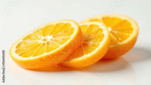 Fresh citrus delight: vibrant slices of juicy orange on white background