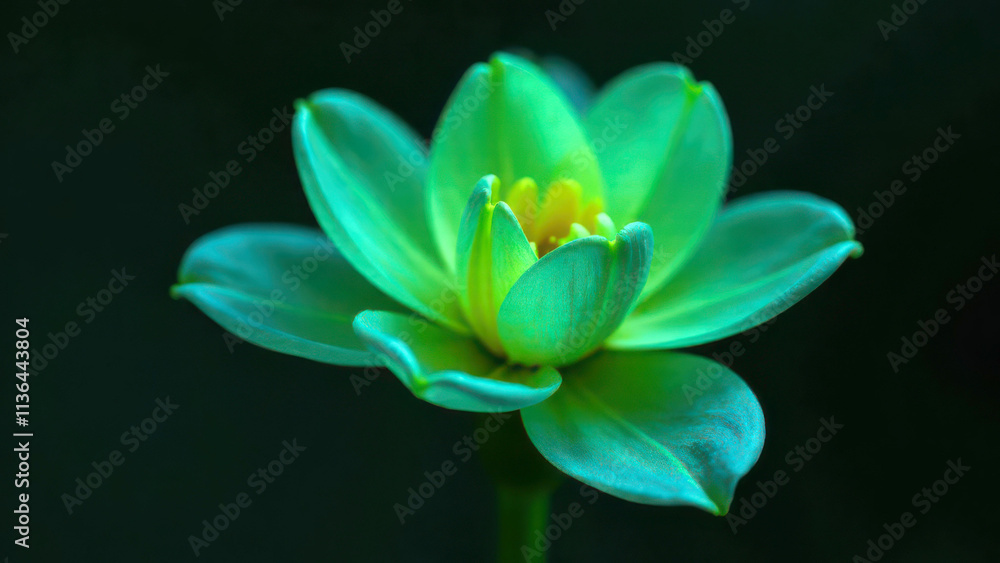 Glowing green lotus flower against dark background Glowing green lotus flower against dark background