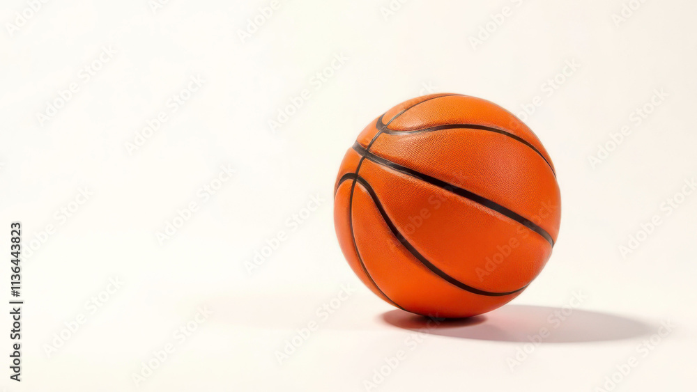 Orange basketball on white surface with visible seams and shadows Orange basketball on white surface with visible seams and shadows