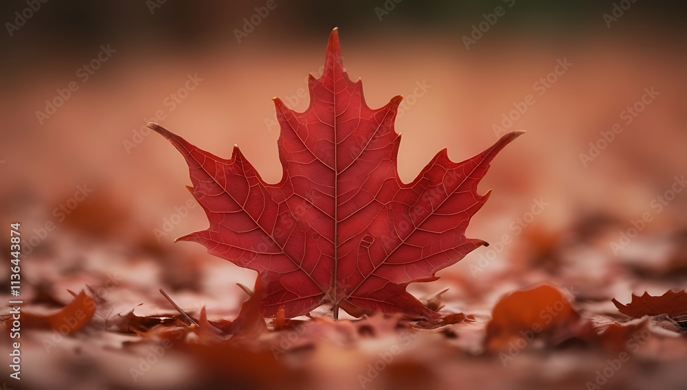 Single Red Maple Leaf Amidst Fallen Autumn Leaves