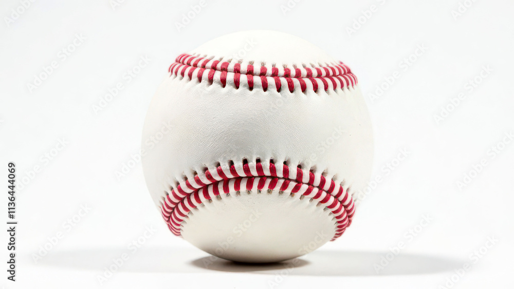 Close-up of a baseball with red stitching on white background Close-up of a baseball with red stitching on white background