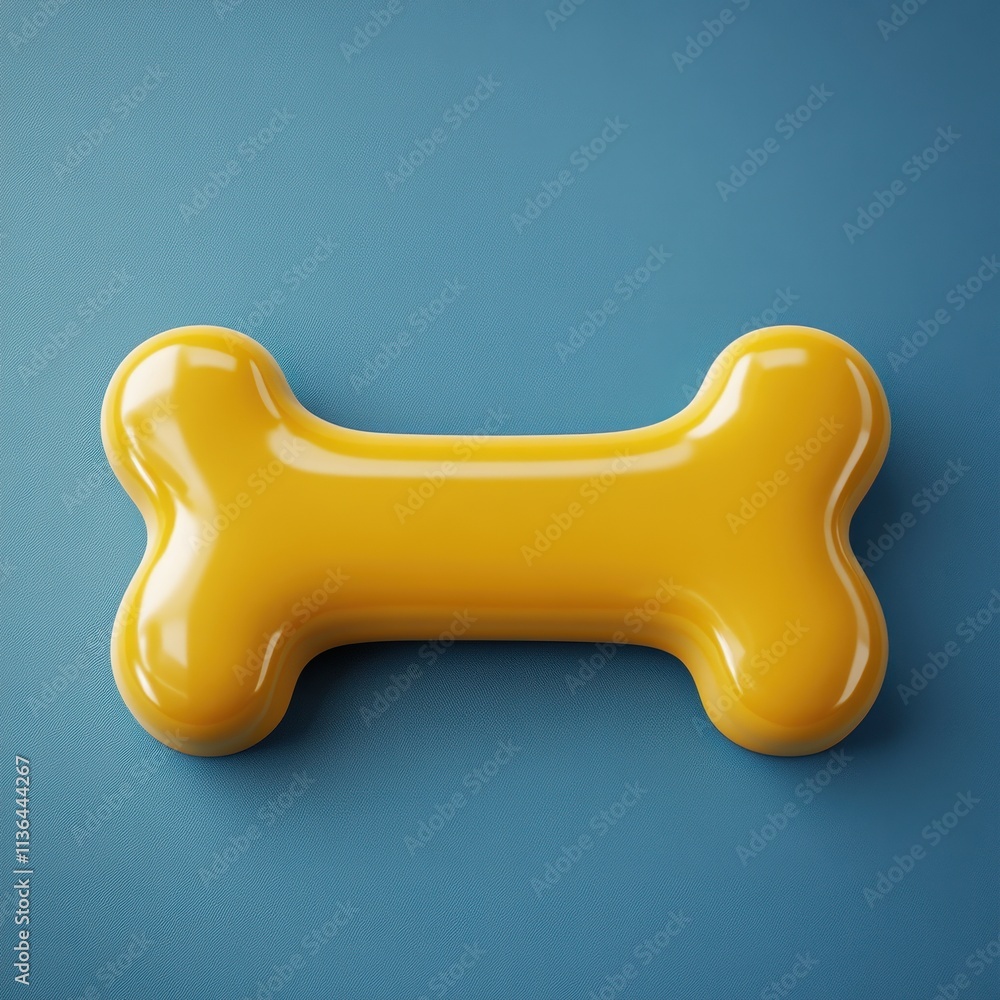 Vibrant Yellow Dog Bone Toy on Solid Blue Background Vibrant Yellow Dog Bone Toy on Solid Blue Background