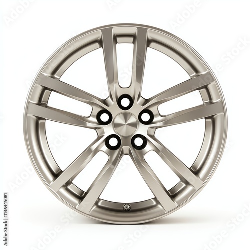 A sleek, silver alloy wheel with a modern design, featuring multiple spokes and black accents, suitable for various vehicles.