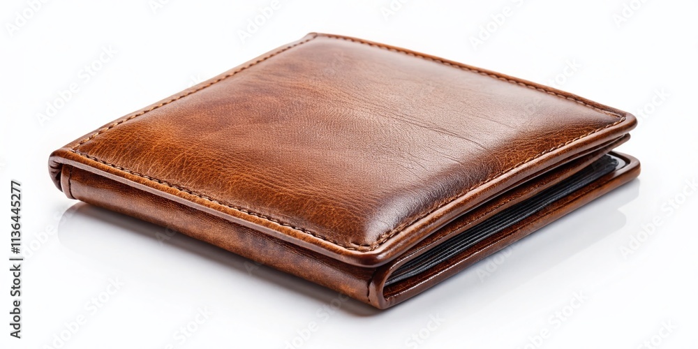 Brown Leather Wallet, Long Exposure Photography, Isolated White Background, Product Photography, Stock Image Brown Leather Wallet, Long Exposure Photography, Isolated White Background, Product Photography, Stock Image