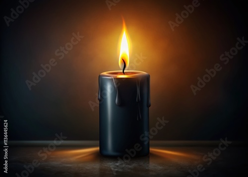 Burning Candle Dark Background, Cozy Flame, Melting Wax, Graphic Illustration, Single Candle, Dark Photography, Dramatic Lighting, Still Life Photography, Black Candle,  Candlelight,  photo