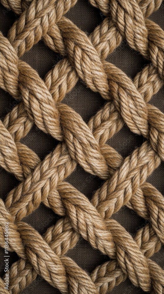 Intricate patterns of woven rope showcase its natural beauty and strength in contrasting tones of brown on a dark background Intricate patterns of woven rope showcase its natural beauty and strength in contrasting tones of brown on a dark background