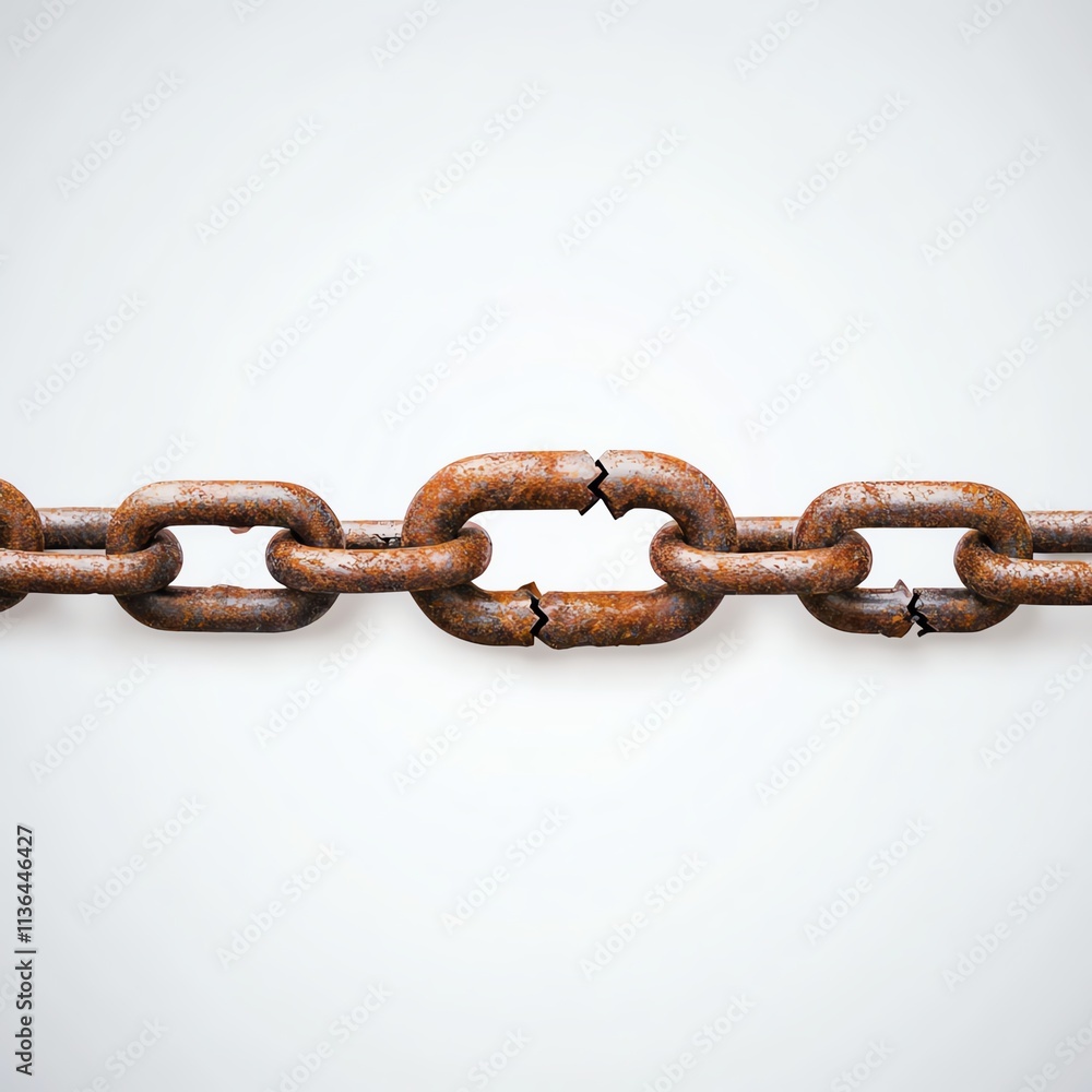 Fototapeta premium A close-up of a rusty metal chain, highlighting its links and weathered texture against a light background.