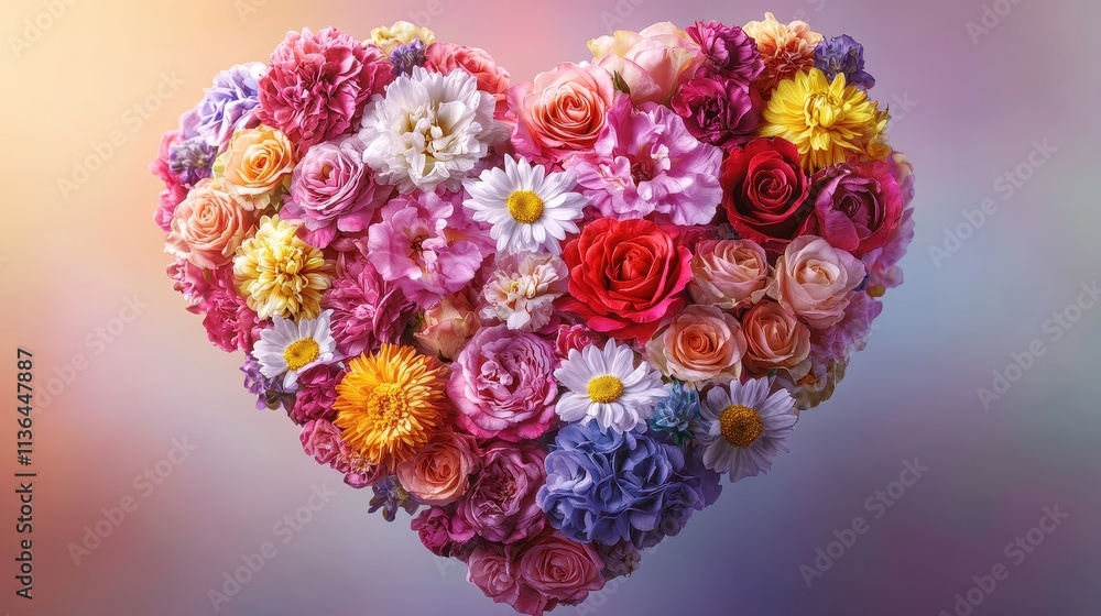 A vibrant heart shaped bouquet of colorful flowers A vibrant heart shaped bouquet of colorful flowers