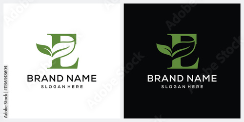 Initial letter E with natural leaf green logo design, for business, medical, health, beauty