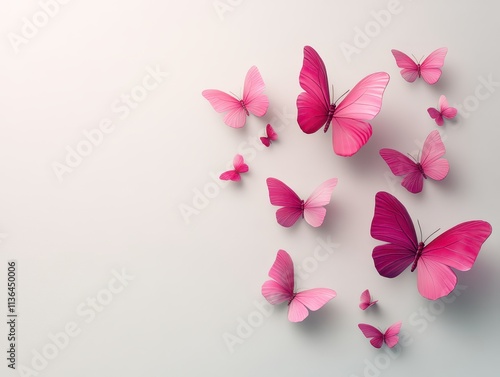 Pink Butterflies Flutter on a Soft White Background