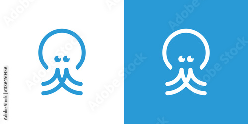 Squid line art logo, octopus line art logo, simple octopus logo. Squid design vector illustration