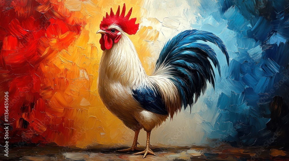 Fototapeta premium Colorful rooster against vibrant background