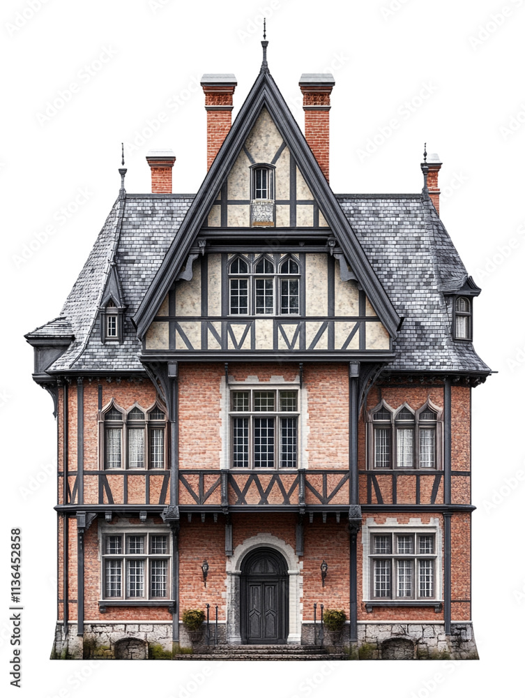Fototapeta premium Manor House on Transparent Background Elegant Architecture in a Clear Setting