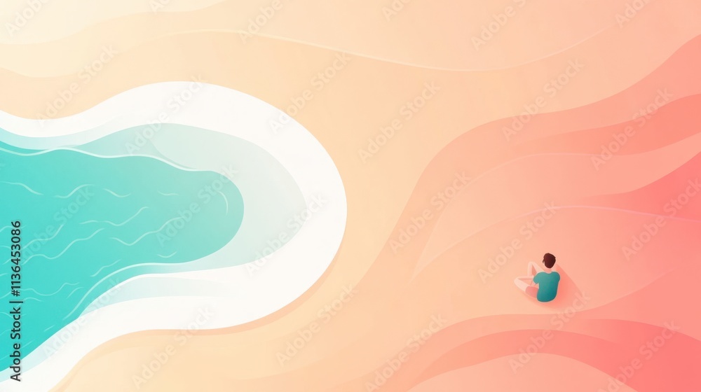 Calm Beach Scene with Person Enjoying Serene Ocean View Calm Beach Scene with Person Enjoying Serene Ocean View