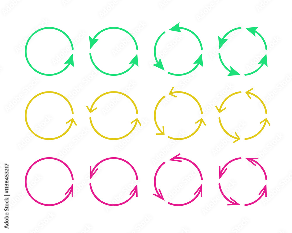 Circular rotation loading elements. Circle arrows are symbol of repeat and reboot. Round rotate arrows redo and reload symbol. Circular rotation loading elements. Circle arrows are symbol of repeat and reboot. Round rotate arrows redo and reload symbol.