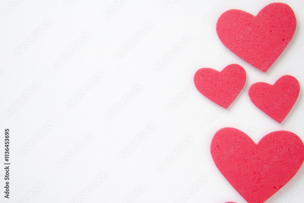 Fototapeta premium Pink hearts arranged on a white background