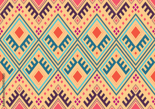 Ethnic tribal fabric pattern colorful vintage style. Use for ceramic, carpet, clothing, print, batik, wallpaper. Vector graphic pattern design.	
