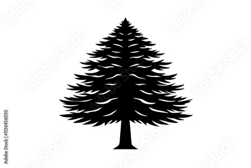 Cedar Tree Silhouette, Fragrant Wood Icon, Pyramidal Shape Vector Illustration