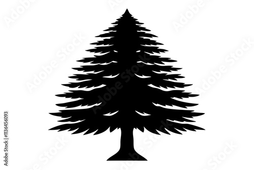 Cedar Tree Silhouette, Fragrant Wood Icon, Pyramidal Shape Vector Illustration