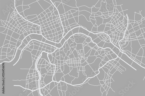 South Korea, Seoul city with highways, major and minor roads, town footprint plan. City map with streets,  urban planning scheme. Plan street map, road graphic navigation. Vector