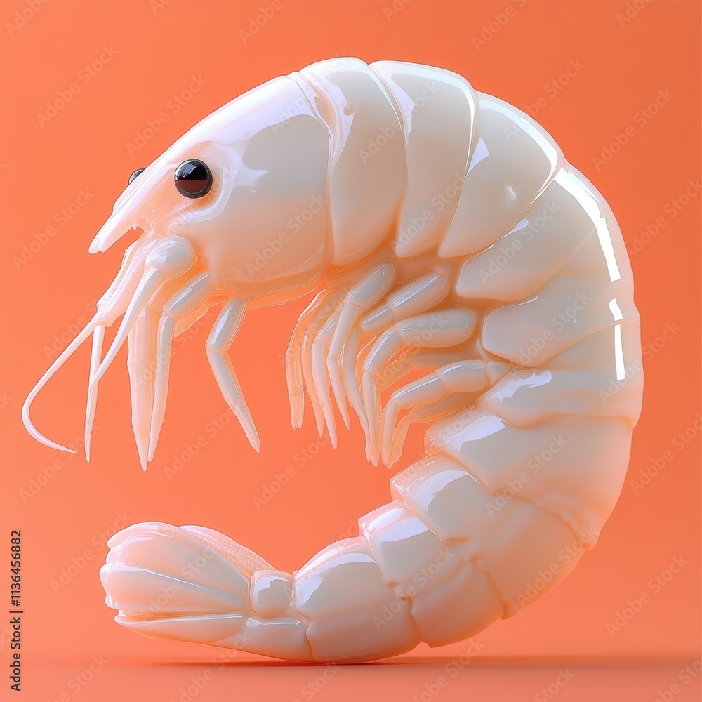 Obraz premium Translucent Shrimp Against Vibrant Orange Backdrop
